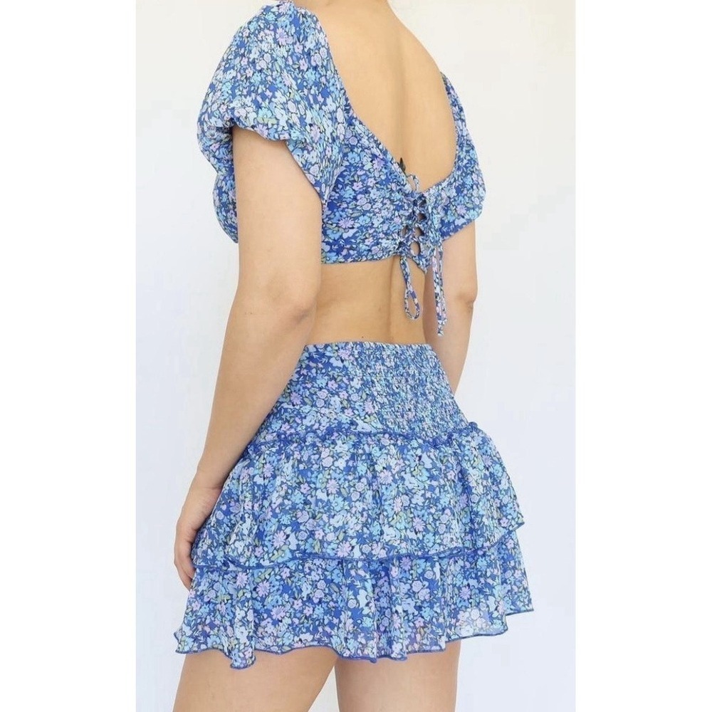 Wild Fable Floral Puff Sleeve Tie Back Crop Top Cottagecore Women's Size Medium - Picture 2 of 10